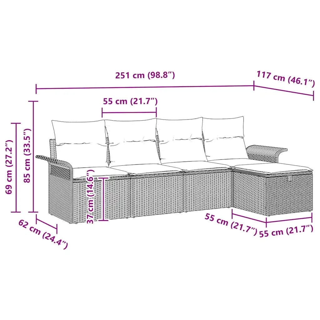 Set Divano da Giardino con cuscino 5 pcs Grigio polyrattan 3358858