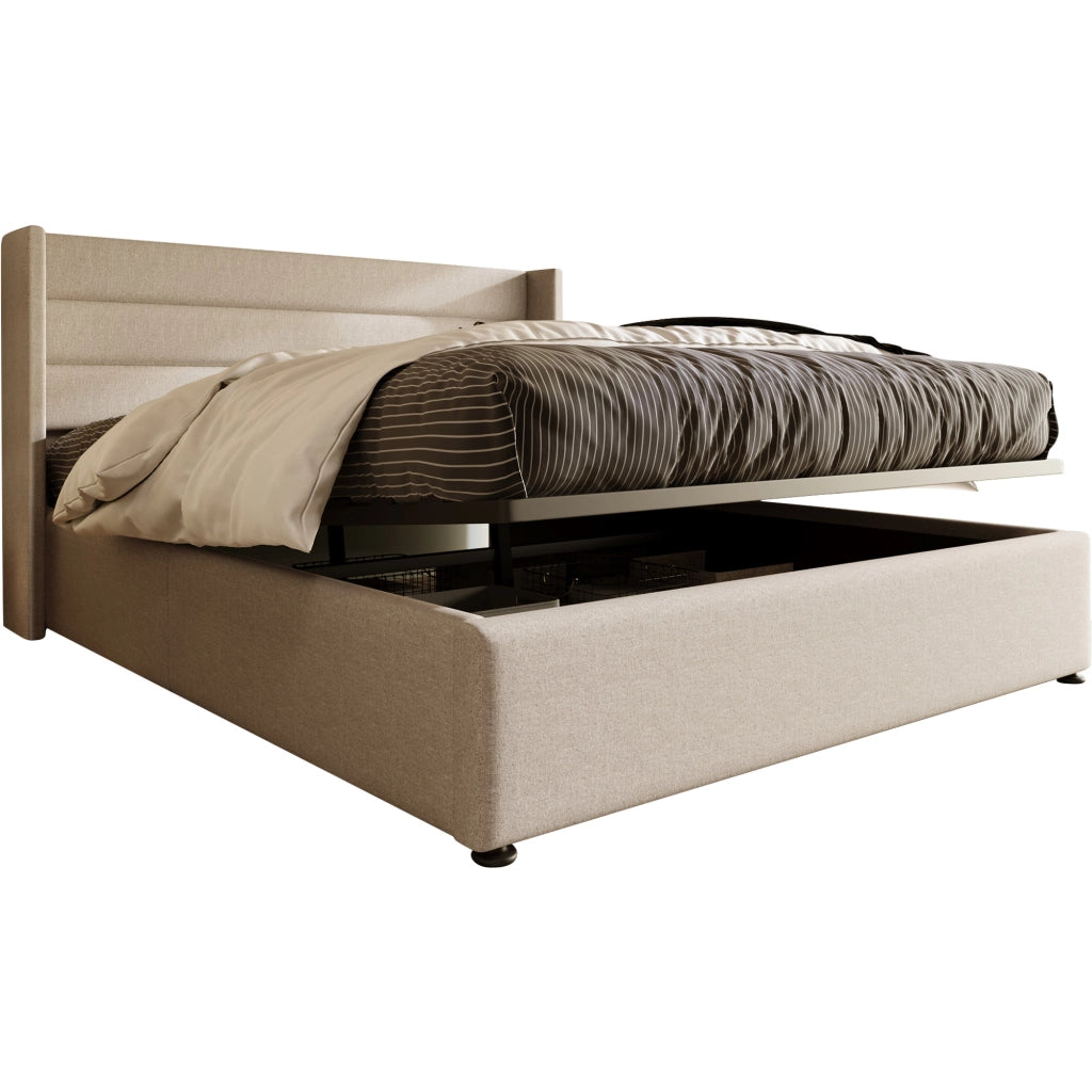 letto imbottito lino beige 160 x 200 cm
