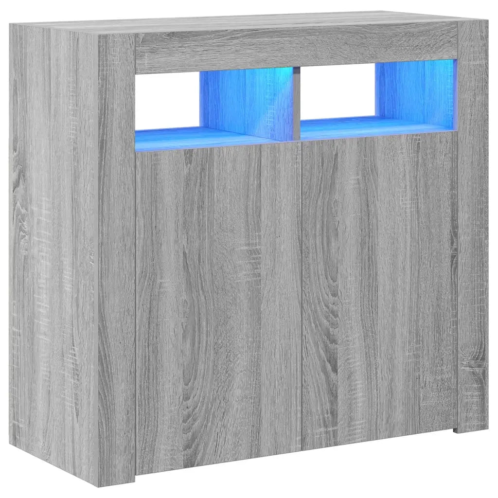 Credenza con Luci LED-Buffet-Armadio da cucina Grigio Sonoma 80x35x75 cm