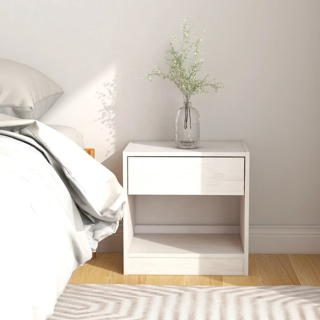 Comodino | Armadio da Notte | Mobiletto da notte Bianco 40x31x40 cm in Legno Massello di Pino