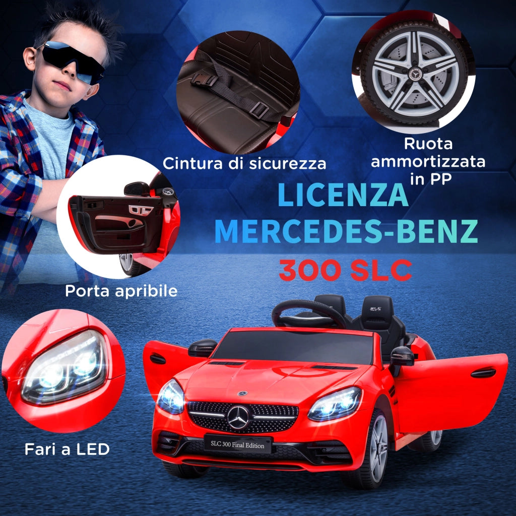 Auto Bambini Mercedes SLC 300 Telecomando ¨C zephmum ¨C Rosso PP e Metallo 107x62.5x44 cm