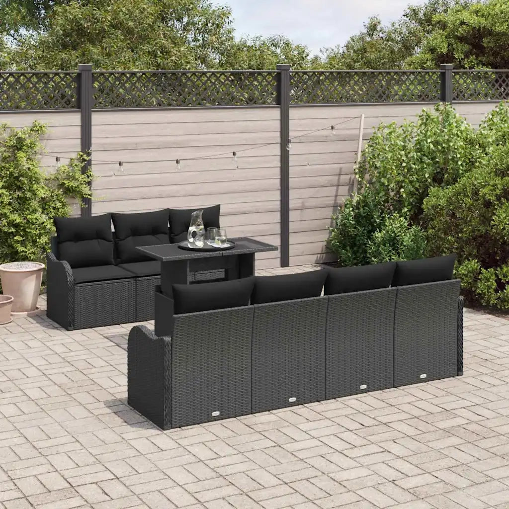 Set Divano da Giardino 8 pcs Nero Rattan in Polipropilene