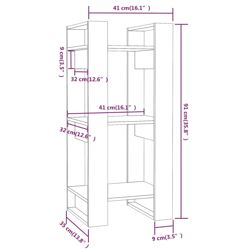 Libreria/Divisorio Nero 41x35x91 cm in Legno Massello di Pino 813863
