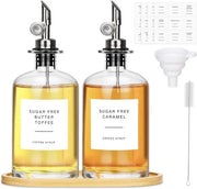 Set di 2 Flessi di Olio e Aceto – 500 ml Dispensatore di Olio in Vetro con Bocchetta di Servizio – Incluso 36 Stickers e Sacchetto – Per Olio d'Olive, Aceto e Insalata