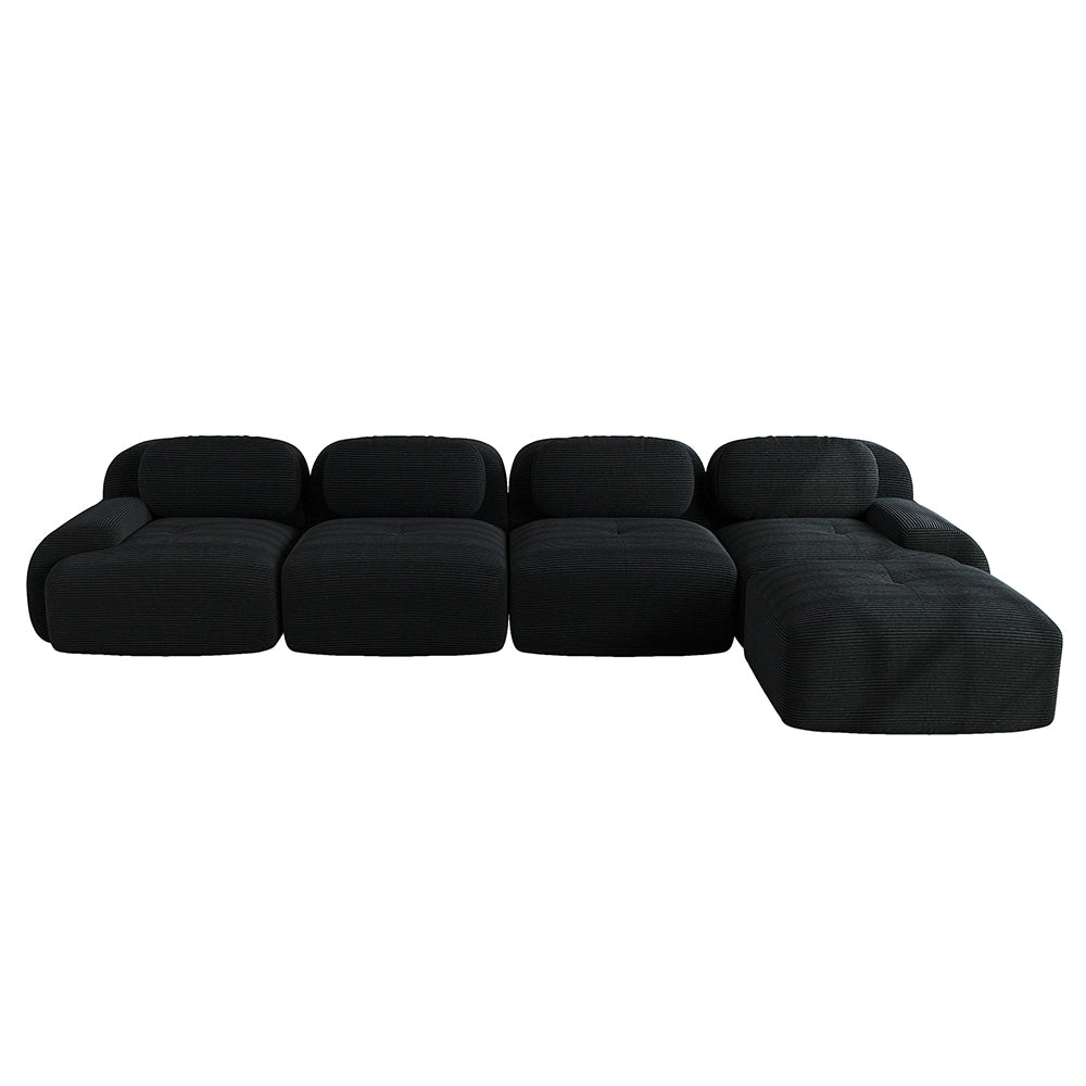 Divano angolare 4 posti con chaise longue - Xylo - Imbottitura 32D, antiscivolo, modulabile, nero