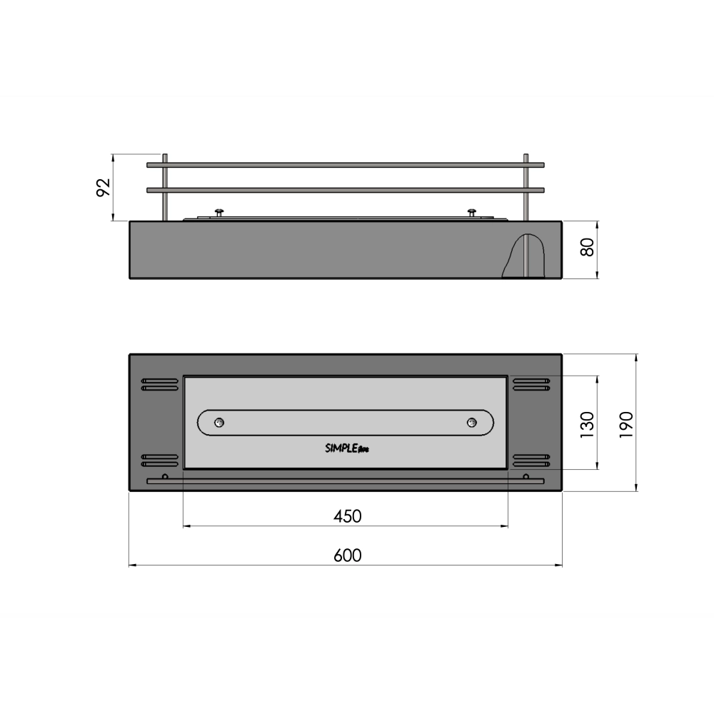 Bruciatore a bioetanolo inserto da appoggio nero opaco in inox 60cm con griglia