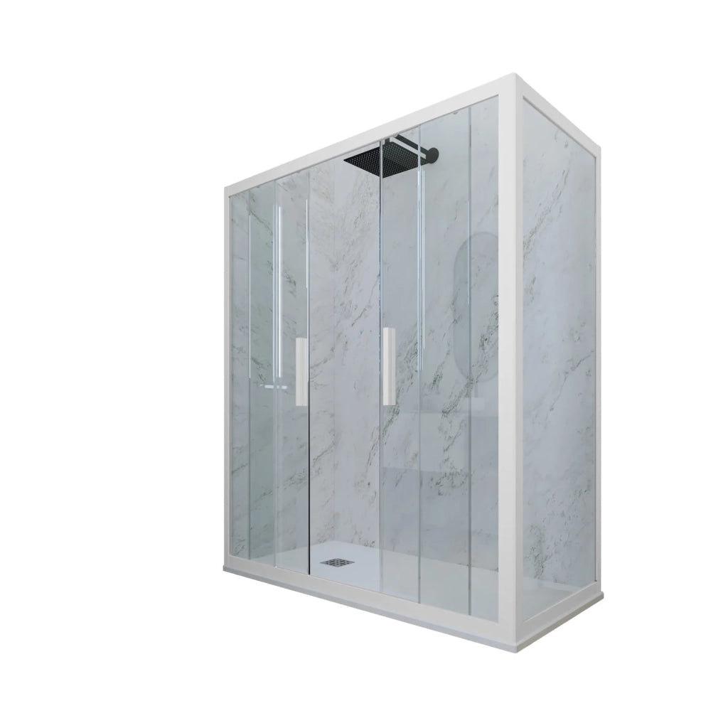 Box doccia 2 ante scorrevoli 75x130 CM H 200 Vetro Trasparente Profilo Bianco Matt mod. Glam Duo