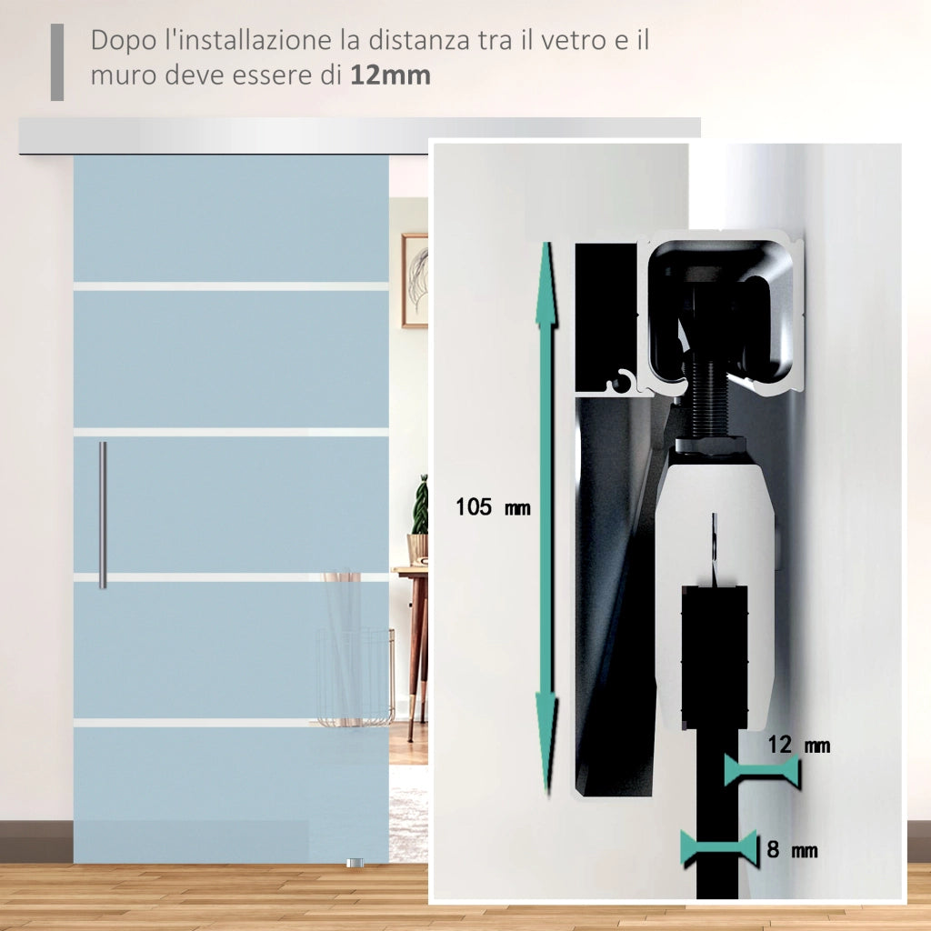 Porta Scorrevole Vetro Satinato ¨C Xylo ¨C 205x102.5cm con Binario e Maniglia per Bagno Cucina