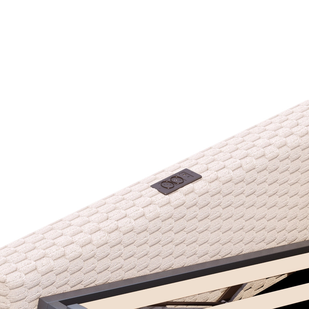 Letto Matrimoniale 140x200 cm; Contenitore; LED; USB e Tipo C; in Velluto; Beige