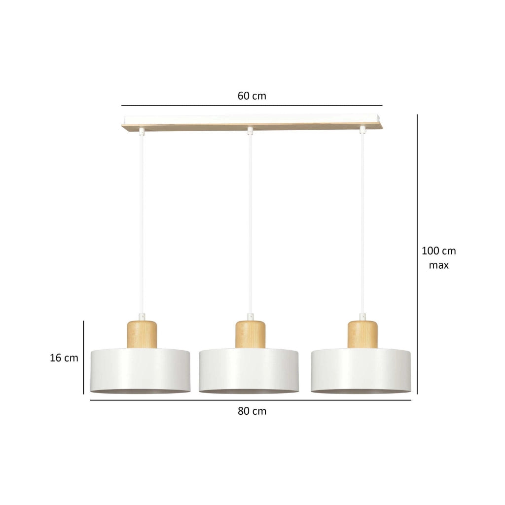 Lampadario Emibig TORIN 3, 3xE27 bianco legno chiaro