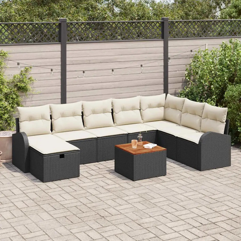 Set Divano da Giardino con cuscino 9 pcs Nero Poly Rattan 3360855