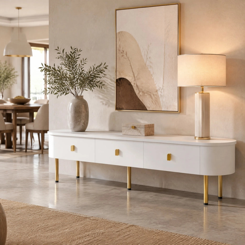 MOBILE TV con 3 cassetti 174x35x41 cm MDF Bianco e Oro