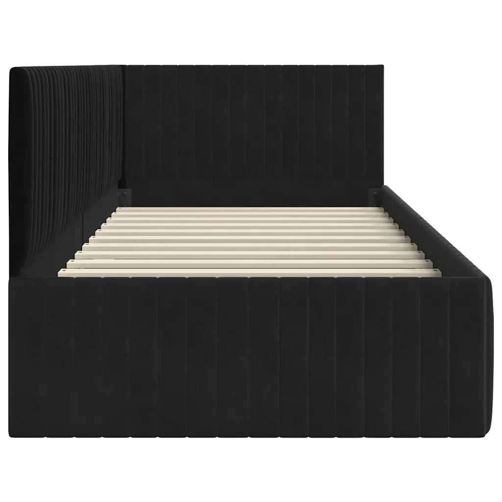 Letto singolo | Letto per adulti | Cornice del letto ad angolo Nero 90 cm x 200 cm Velluto