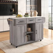 Carrello da cucina con piano ribaltabile 3 cassetti e 3 vani con ripiani regolabili per cucina in MDF grigio