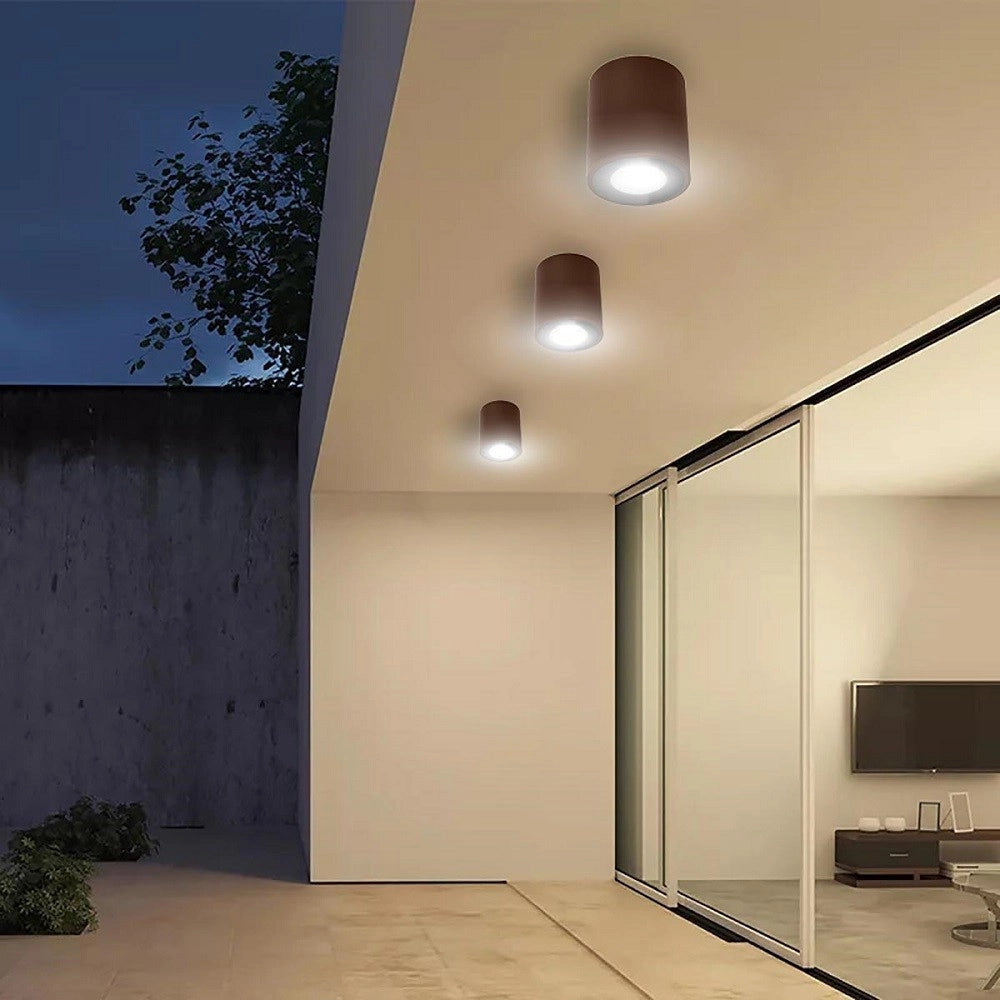 Trade Shop - Faretto Lampada Soffitto Attacco Gu10 Plafoniera Tonda Esterno Led Impermeabile - Marrone