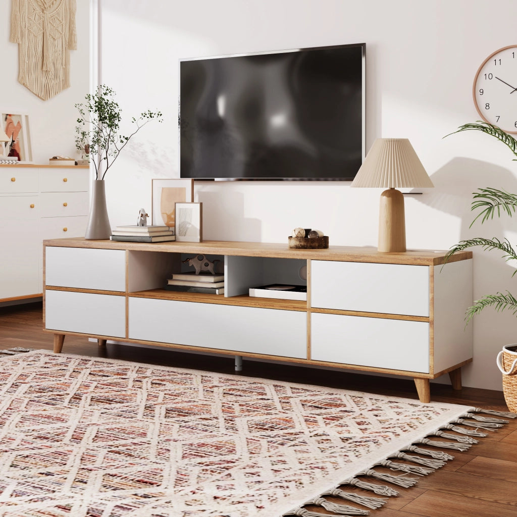 MOBILE TV 175x37x51 cm MDF Bianco e Legno