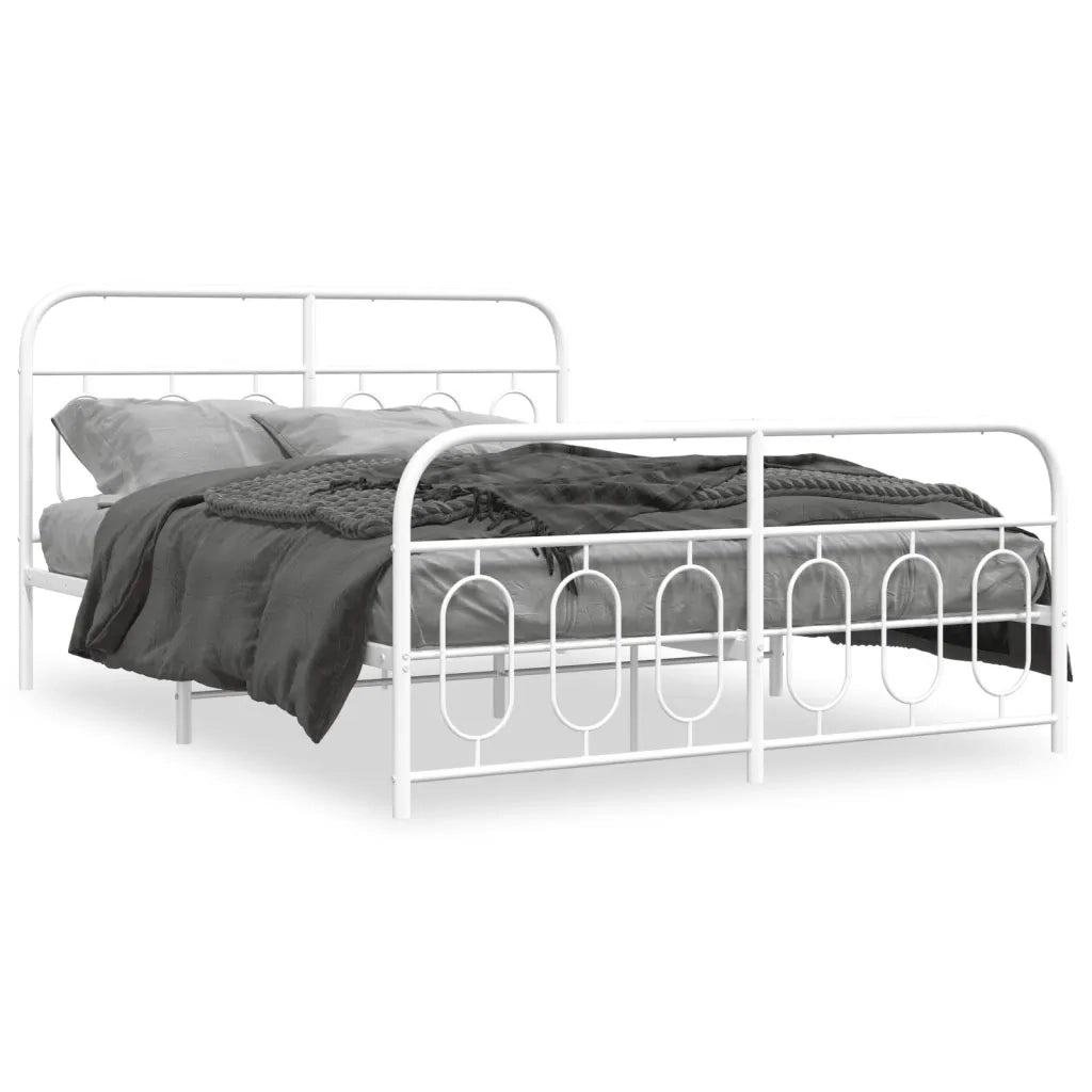 Letto matrimoniale | Letto per adulti | Giroletto con Testiera e Pediera Metallo Bianco 150x200 cm