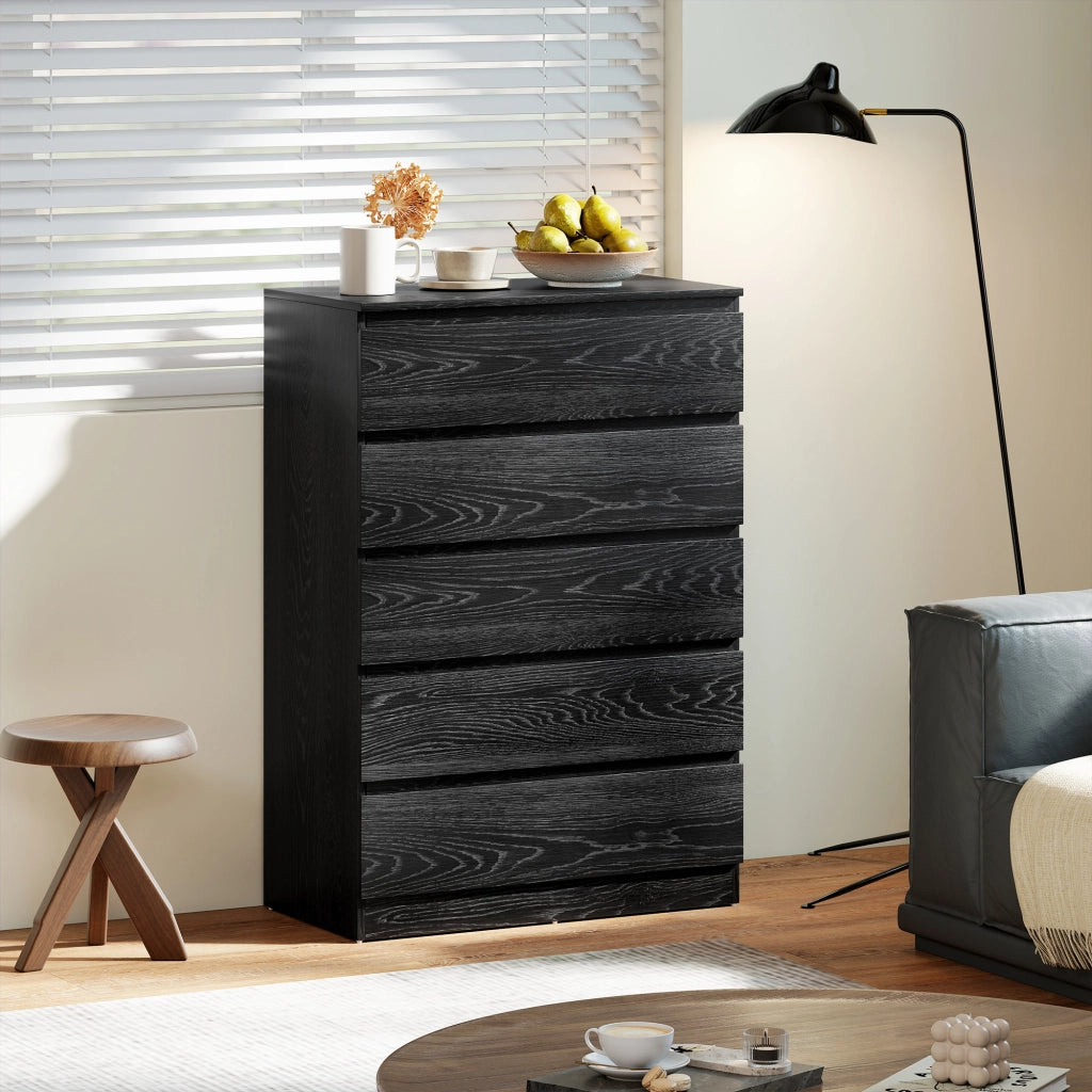 Cassettiera 5 Cassetti Moderna per Camera Soggiorno Ufficio ¨C Minimal ¨C Nero 77x40x111,5 cm