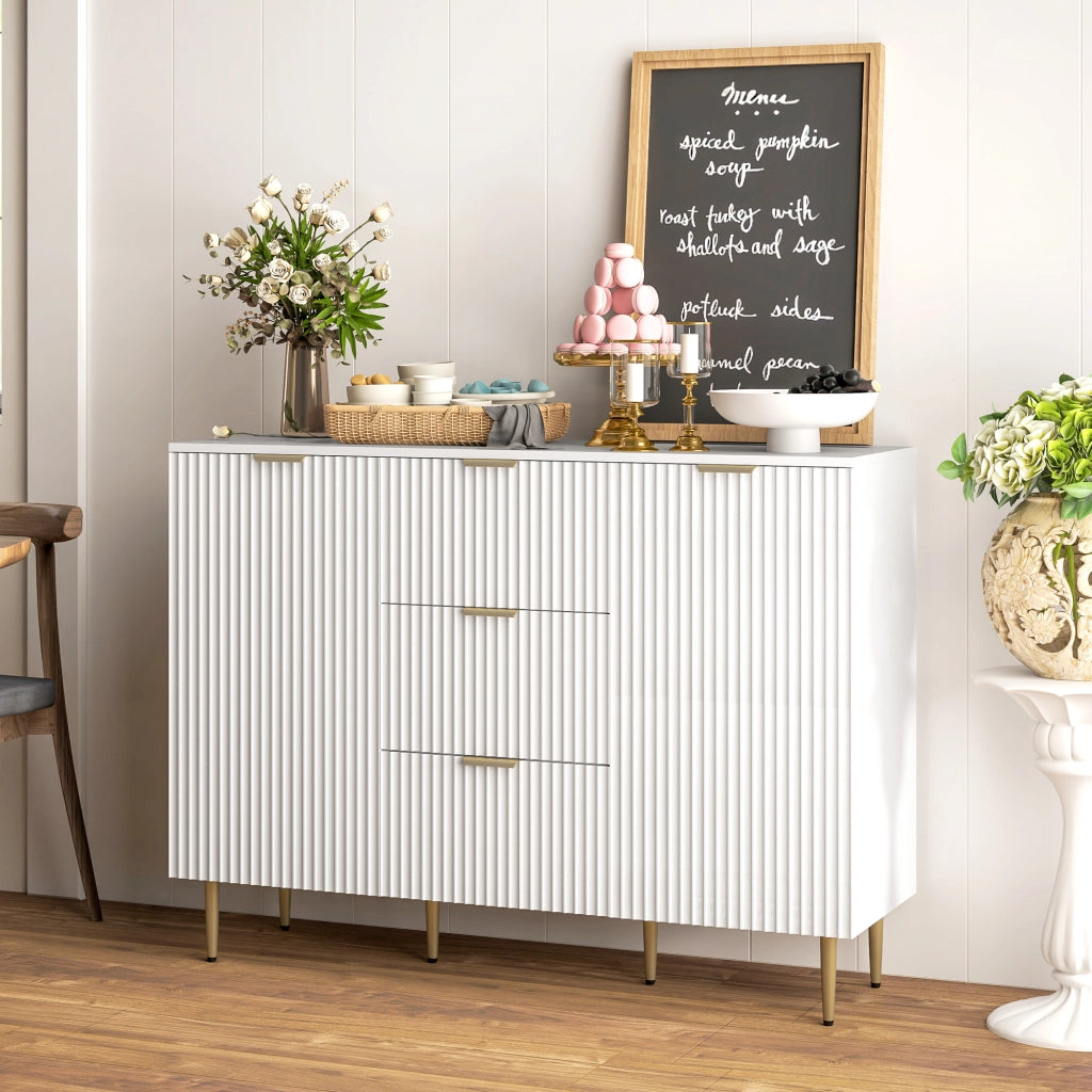 Credenza con 3 cassetti e 2 ante ¨C Xylo ¨C Legno e metallo bianco