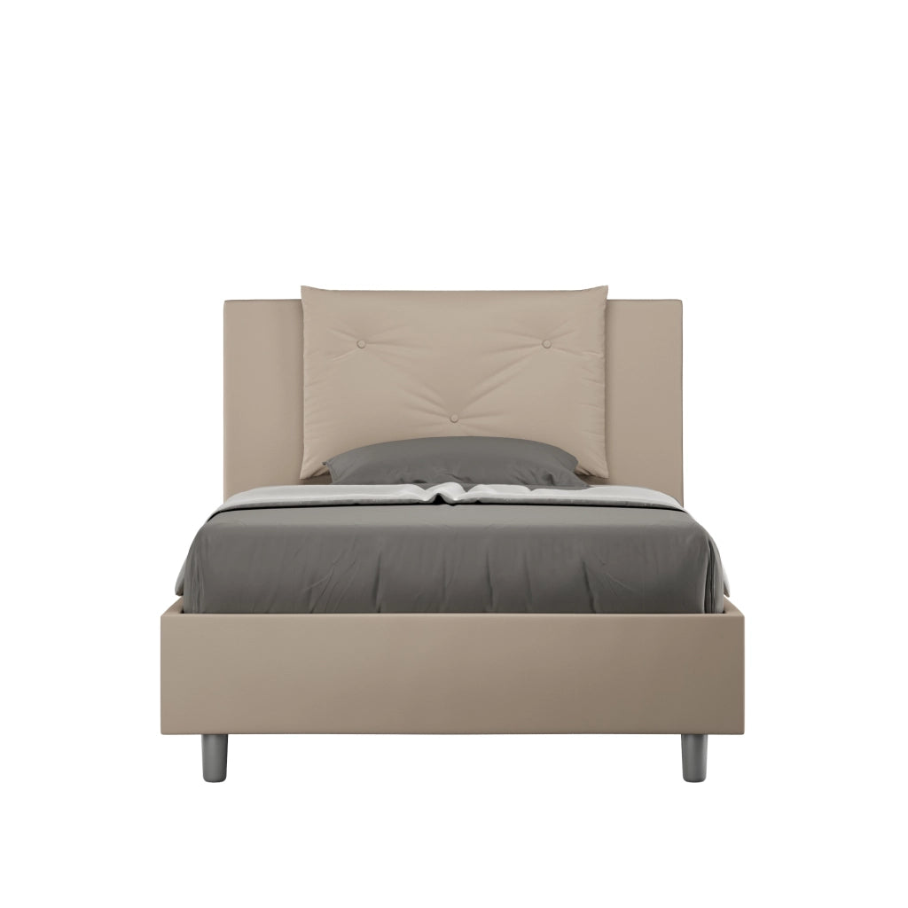 BS COM Letto una piazza e mezza con rete imbottito 120x200 similpelle tortora
