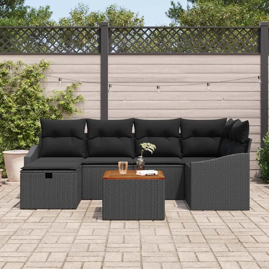 Set Divano da Giardino con cuscino 7 pcs Nero polyrattan 3359569