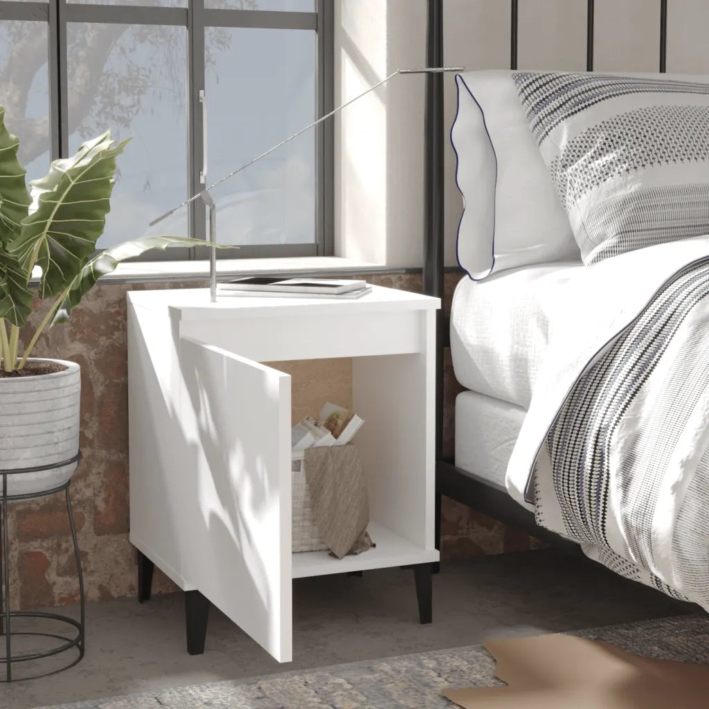 Comodino con Gambe in Metallo-Tavolino da notte Bianco 40x30x50 cm 601931