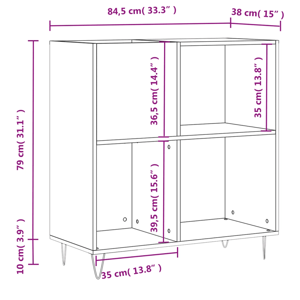 Mobile Porta Dischi Bianco 84,5x38x89 cm in Legno Multistrato CFW2224293