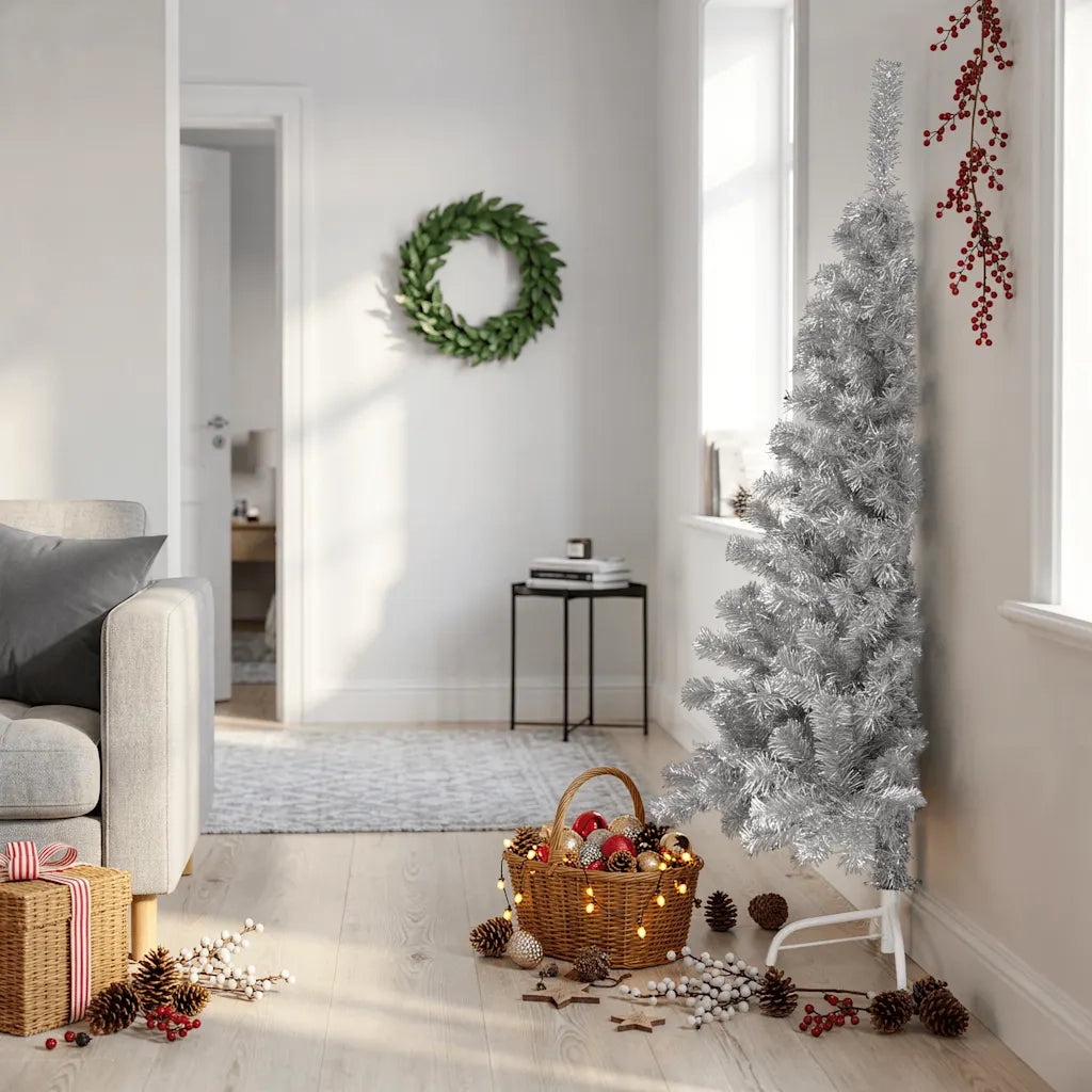 Albero di Natale | Decorazioni natalizie Artificiale a Met¨¤ con Supporto Rosa 150cm PVC