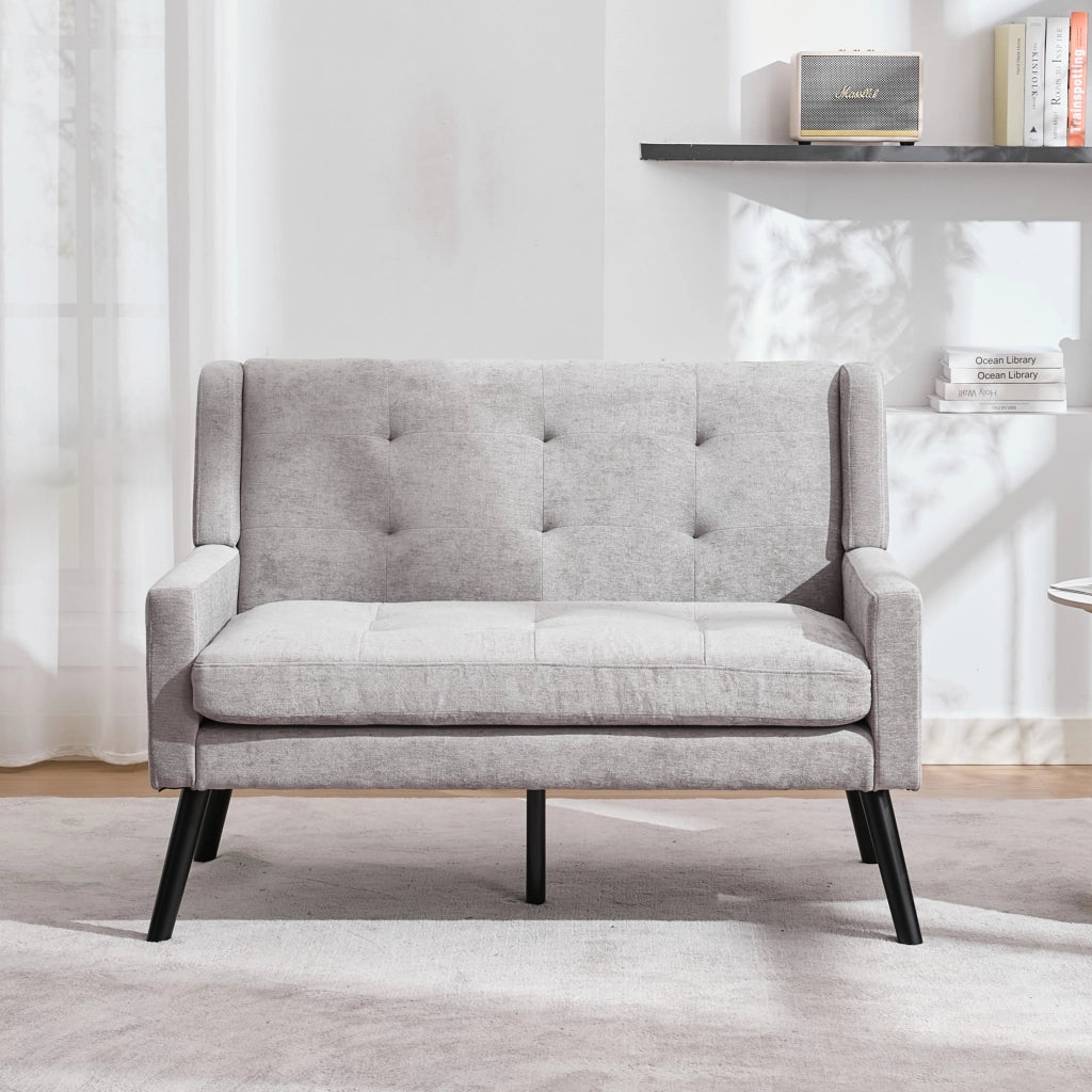 Poltrona Panca 2 Posti in Tessuto Lino ¨C MINIMAL ¨C Gambe in Legno Massello, Seduta Imbottita