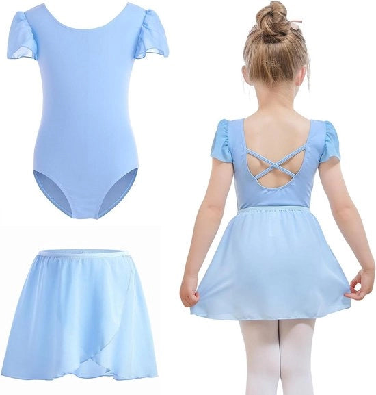 Costume da Ballo per Ragazze con gonna e maniche staccabili - Blu - Taglia 140 (10-12 anni)