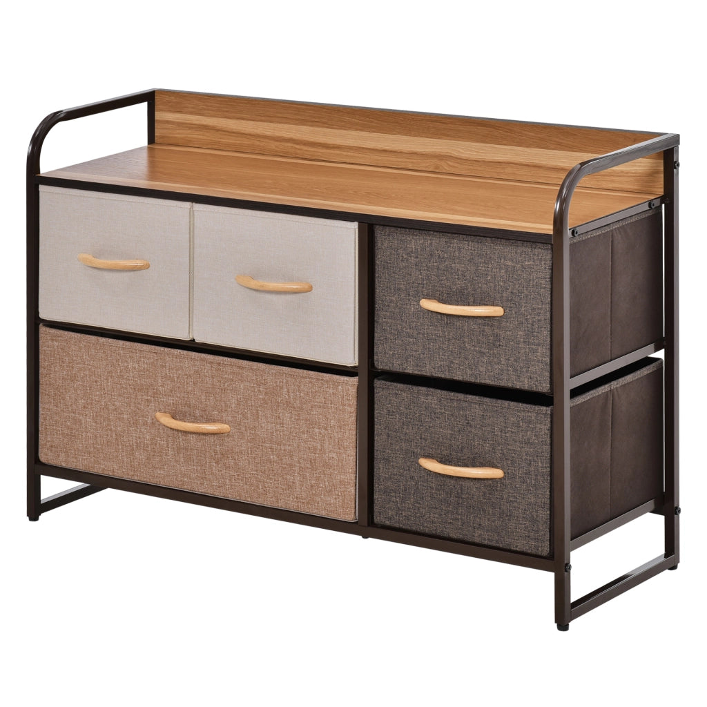Cassettiera 5 Cassetti in Tessuto ¨C Minimal ¨C Marrone e Beige 87,5x29x58