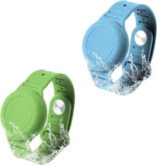 Due braccialetti per bambino per AirTag - Supporto per AirTag adattabile e impermeabile anti-perdita per nascondere il tracker GPS (verde stoffato blu)
