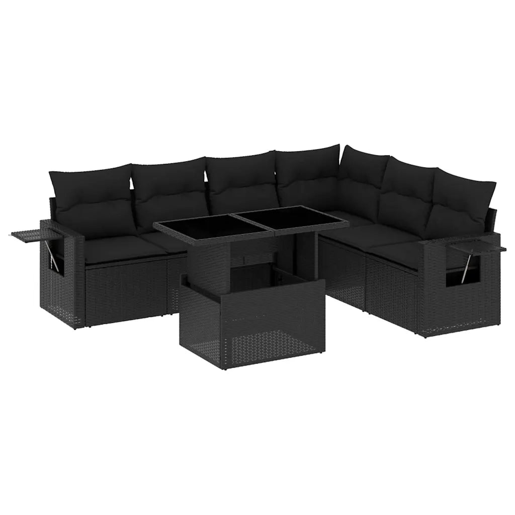 Set Divani da Giardino con Cuscini 7pz Nero Polyrattan