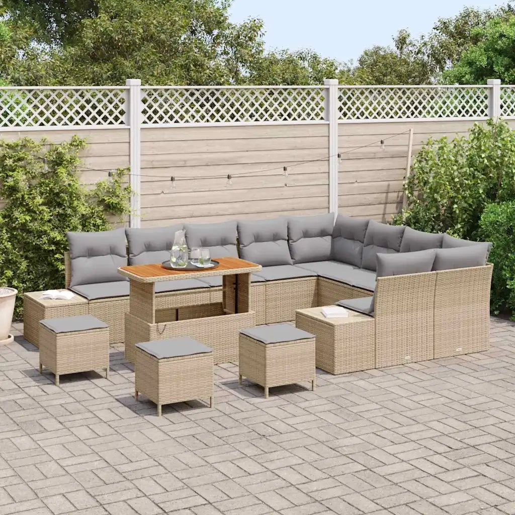 Set Divano da Giardino con cuscino 13 pcs Beige Poly Rattan