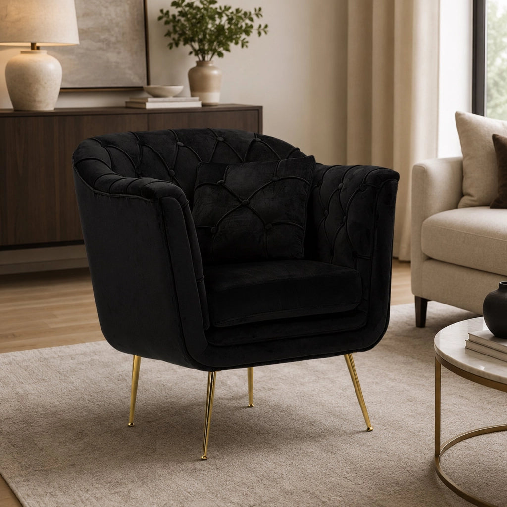 Poltroncina Turtuk, Poltrona con Cuscino, 88x83x91h cm Nero