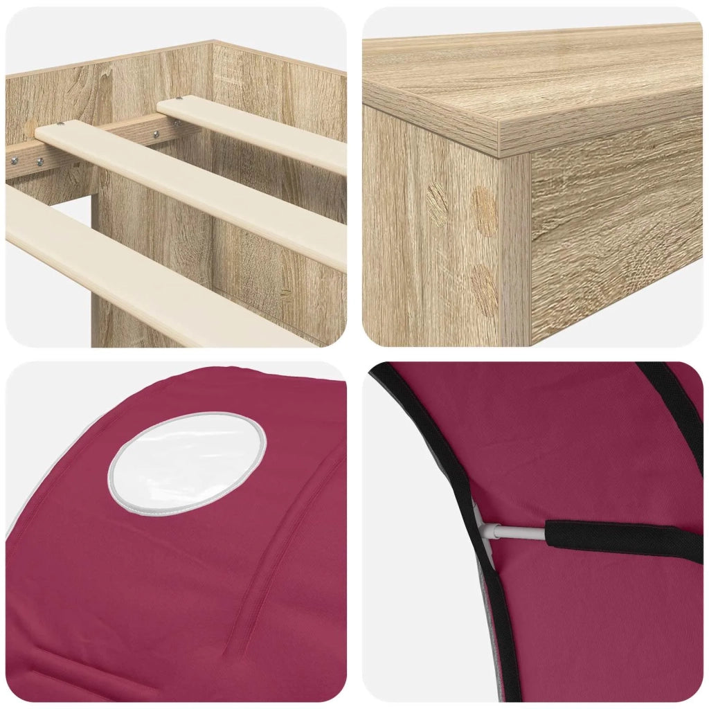 Letto con Tunnel 3 pz Rovere Artigianale e Rosso 3423699