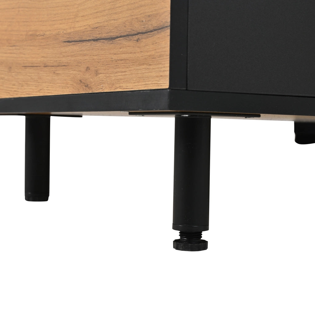 Mobile TV 180x32.5x50 cm con 3 ante; 1 cassetto e ripiano semichiuso in truciolare nero e naturale