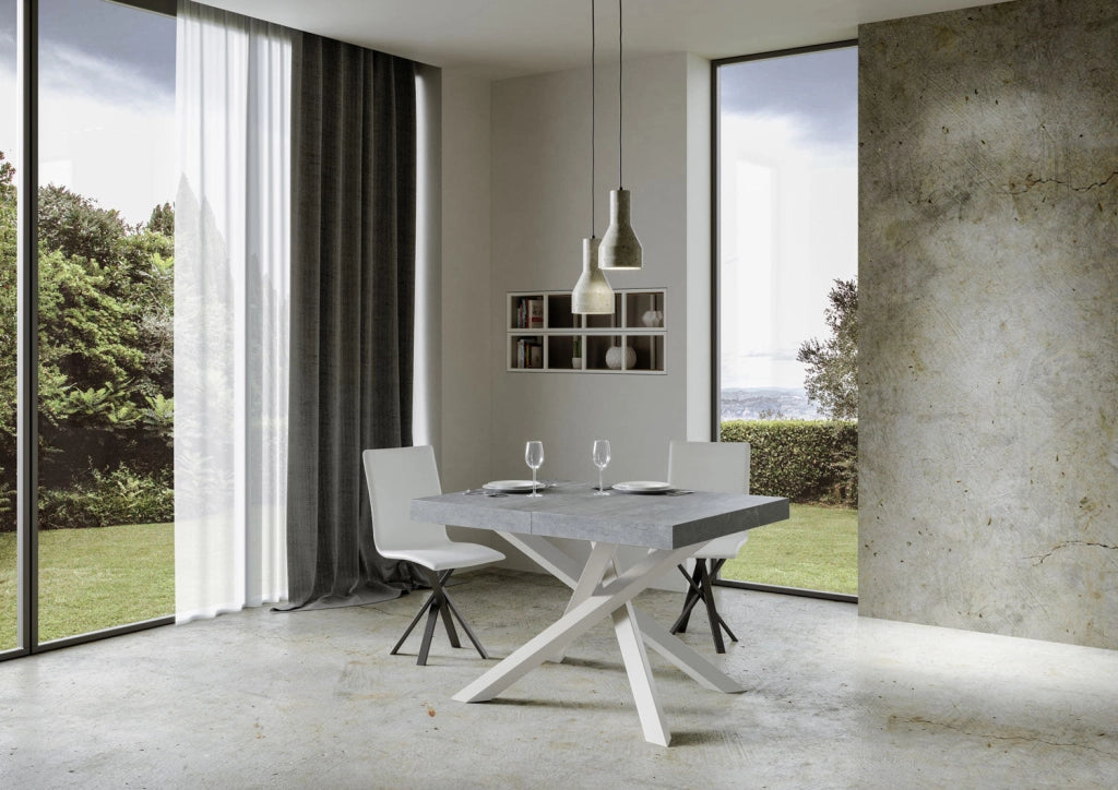 Tavolo Allungabile 130-390x90x77 cm Volantis Premium Cemento Telaio Bianco
