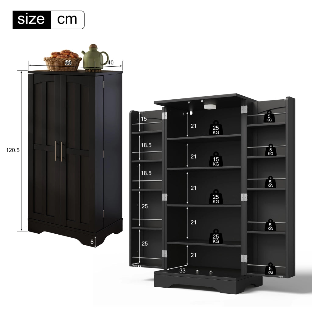 Armadio da cucina con LED - Zephmum - 120x60x40 cm - Nero - Luci sensore, ante regolabili
