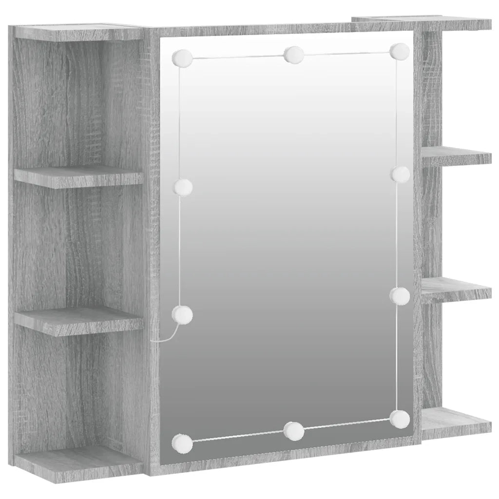 Mobile a Specchio con LED Grigio Sonoma 70x16,5x60 cm 820452