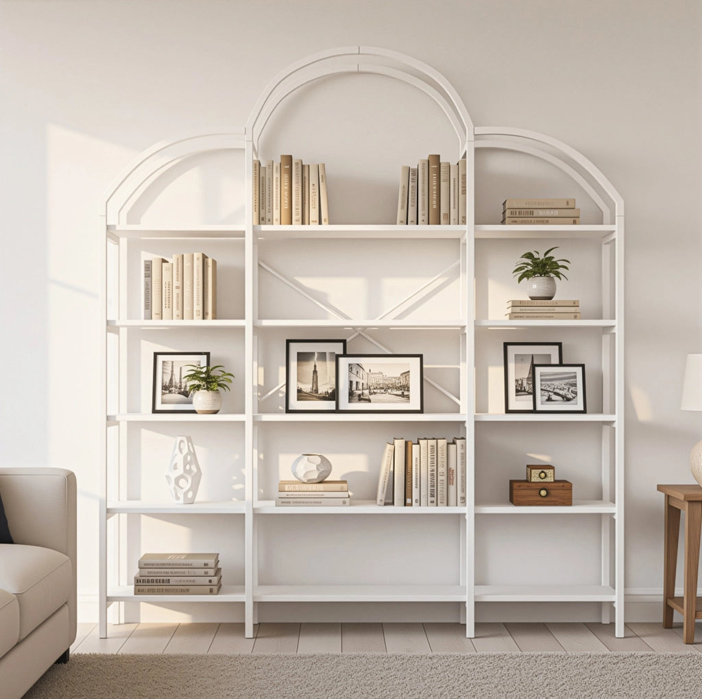 Scaffale 170x26x190 cm a 5 ripiani con decorazione a nuvola in MDF e metallo bianco