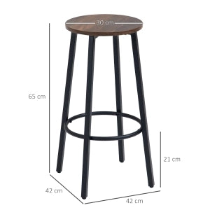 Set di 2 sgabelli da bar industriali con poggiapiedi, struttura in acciaio, seduta effetto legno, 42 x 42 x 65 cm, marrone
