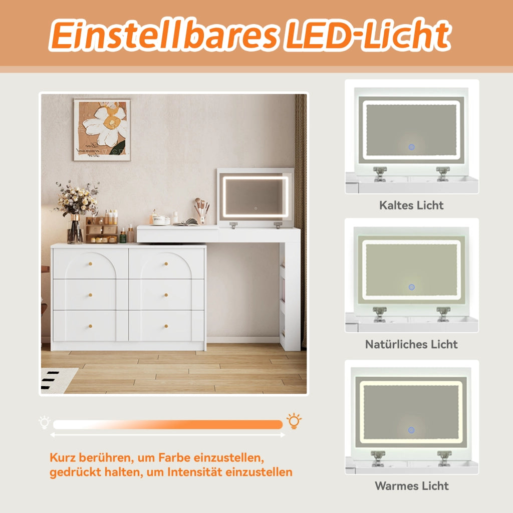 TOLETTA girevole con specchio LED 105x40x80 cm bianco