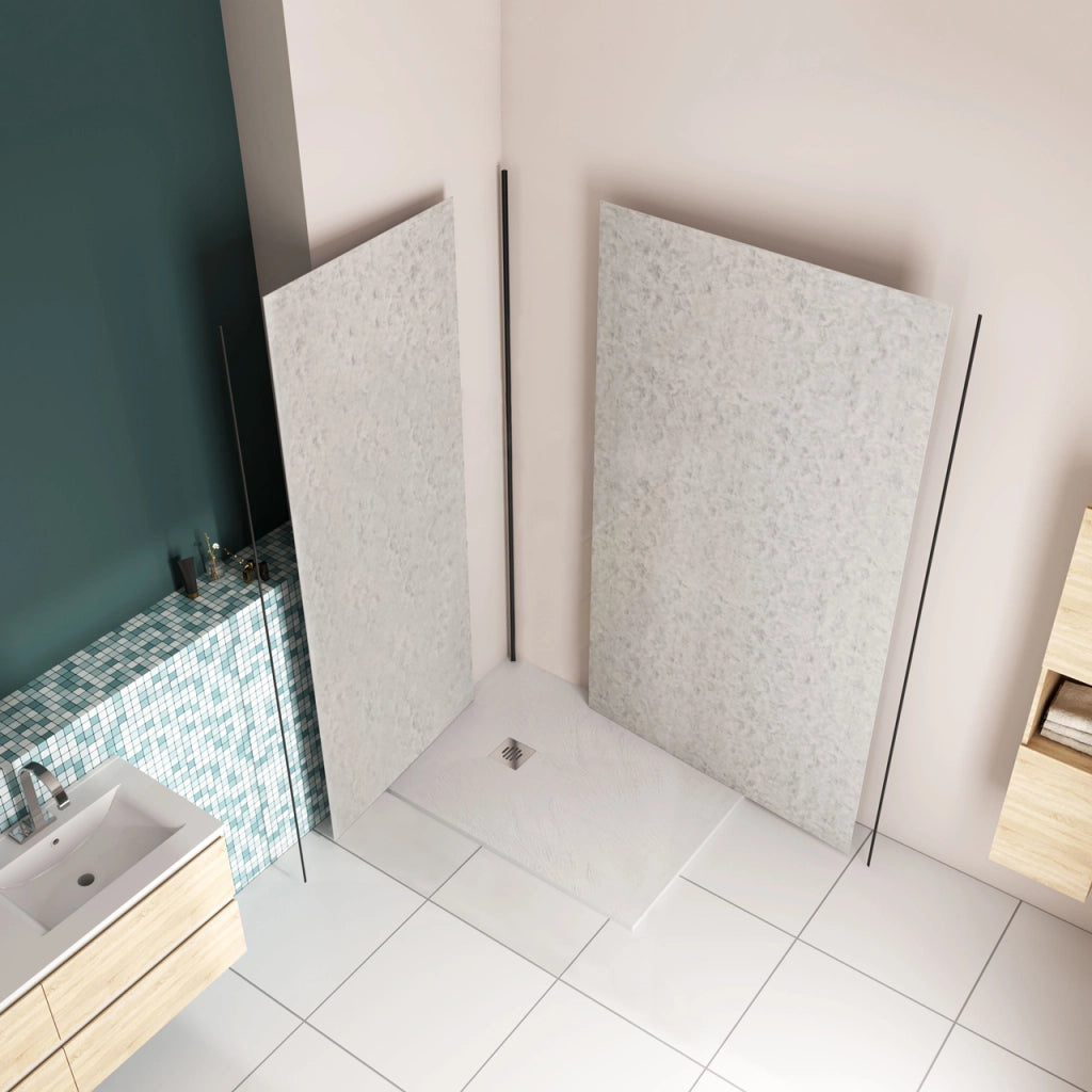 H.210 cm Pannello Doccia ad Angolo 80x90 cm Realizzato in Alluminio da 3 mm con Profili Finitura Grigio Cemento per Rivestimento Parete Bagno
