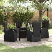 Set da Pranzo per Giardino con cuscino 5 pcs Nero polyrattan