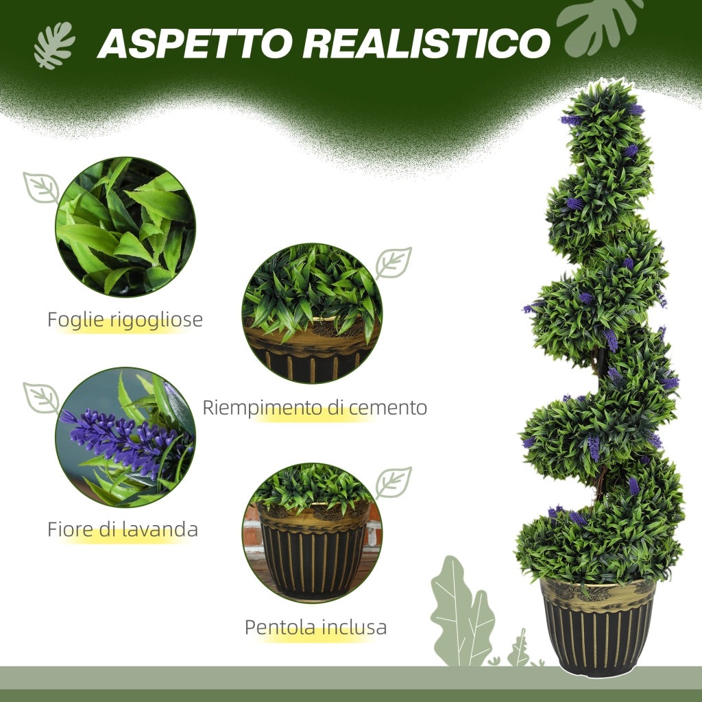 Set 2 Piante Atificiali di Bosso a Spirale Resistente UV con Lavanda  Alte 115 cm Verde e Blu