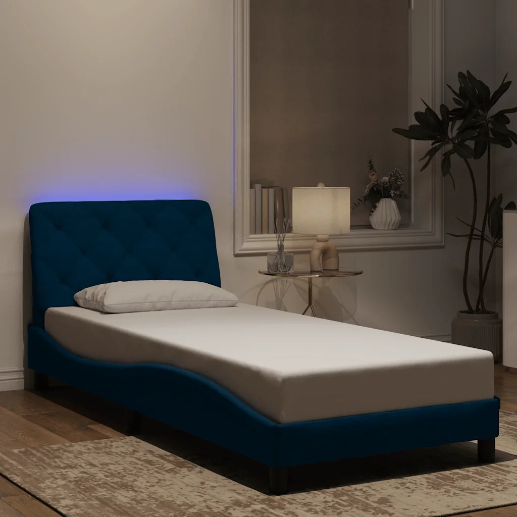 Letto singolo | Letto per adulti | Giroletto con LED senza Materasso Blu 90x190 cm in Velluto