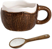 Moka ceramica con cucchiaio, moka di cocco, nuova tazza, bicchiere estetico, elegante regalo per casa/ufficio, ca. 8,5-10 once