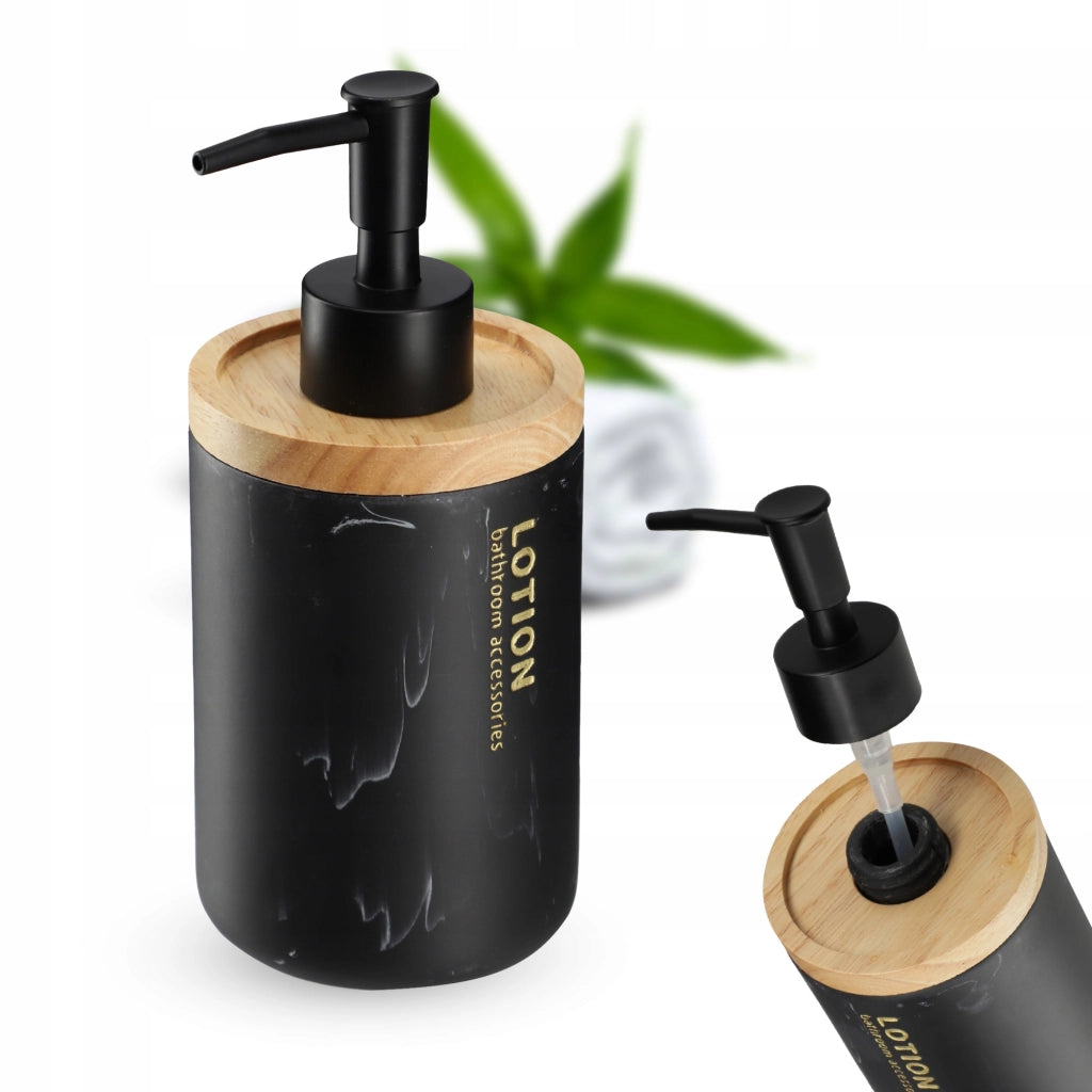 Dispenser di sapone liquido e gel KADAX da 250 ml, finitura effetto marmo nero.