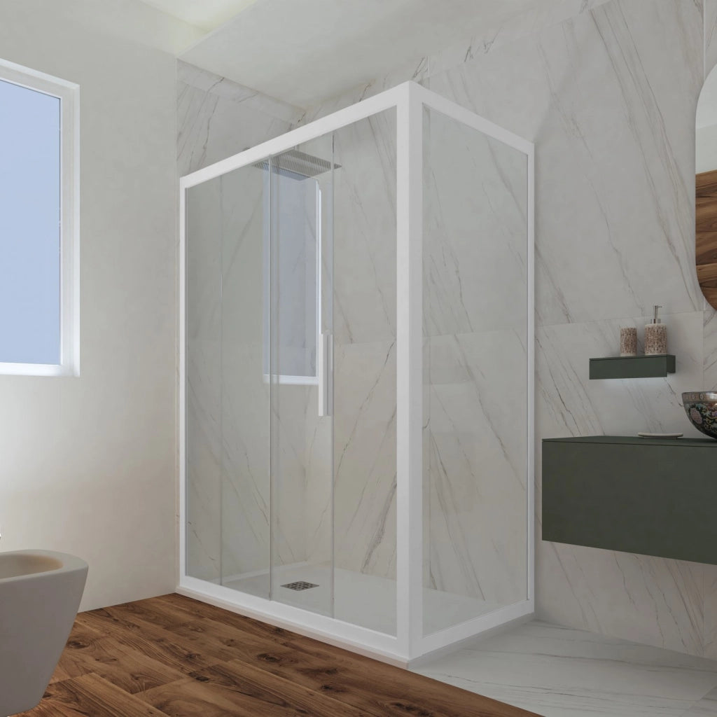 Box doccia scorrevole 75x160 CM H 200 Vetro Trasparente Profilo Bianco Matt mod. Deco Duo